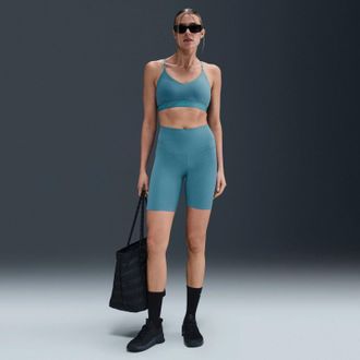 Nike Zenvy Biker Shorts Womens Blue Stretch Dri-Fit High Waist Active DSGL814