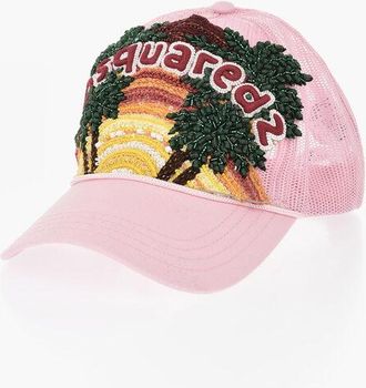 Dsquared2 Cotton and Mesh Baseball Cap TROPICAL with Bead and Sequin E size One