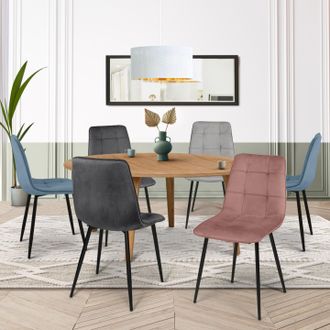 IDMarket Idmarket - Lote De 6 Sillas De Terciopelo Mixto Mila Azul Pastel X2, Gris Oscuro X2, Gris Claro Y Rosa