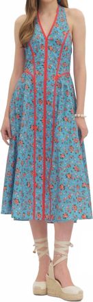 Entro Floral Print Halter Dress In Blue Floral