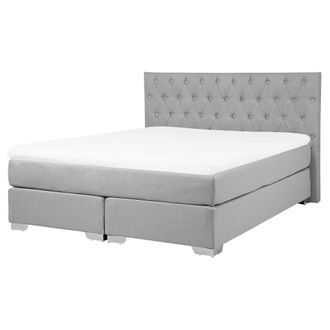 Beliani Cama Continental Tapizada Gris 160 X 200 Cm Con Colch&oacute;n Y Cabecero Acolchado Duchess