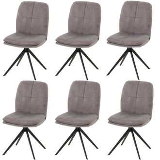 Hhg Nunca Usado] Lote De 6 Sillas De Comedor Hhg 178, Silla De Cocina Sill&oacute;n, Posici&oacute;n Auto Giratoria, Metal Tela/textil, Gris