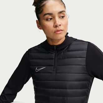 Nike Womens Academy Winter Warrior Therma-FIT Soccer Drill Top in Black | IR5703-010