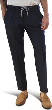 Barba Pantaloni con laccetto in vita - Heren - Slim Fit Broeken - Blauw - L - Wol - Broeken