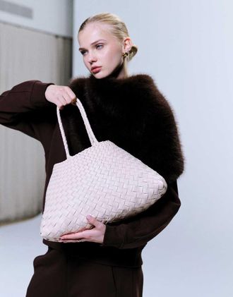 Dragon Diffusion Santa Croce - Borsa in pelle intrecciata colore naturale grande-Bianco