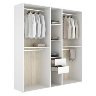 Dmora Armario Grande Rector, Habitaci&oacute;n 5 Estantes, Perchero, 2 Cajones, 45x205h Cm Blanco