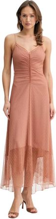 Twinset Lange Plumetis Tule Jurk met Kant - Dames - Maxi kleedjes - Bruin - L - Tule - Kleedjes