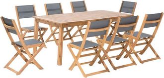 Beliani Conjunto De Comedor 8 Plazas De Madera De Acacia Clara Gris Tela Pvc Mesa Extensible Sillas Plegables Cesana