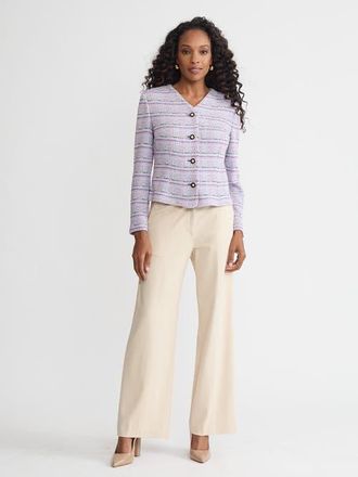 Misook Plaid Tweed Knit Jacket in Biscotti/powder Blue/purple at Nordstrom, Size Xx-Large