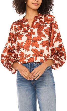 Vince Camuto Floral Satin Top in Peach Whip at Nordstrom, Size X-Small
