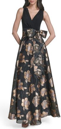 Eliza J Tie Waist Gown in Blk Gold at Nordstrom, Size 12