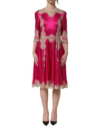 Dolce & Gabbana Lace-Trim A-Line Midi Dress - Pink