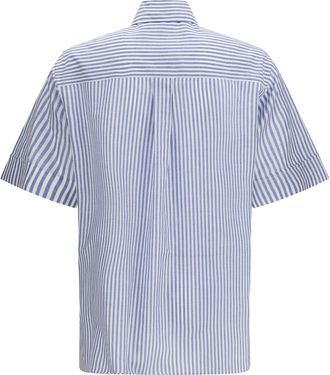 Valentino Mens Short-Sleeve Shirt With Logo Buttons Bianco-Navy Cotton; Linen Bianco/navy