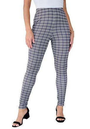 Jessica London Everyday Stretch Cotton Legging in Dusk Grid Houndstooth at Nordstrom, Size 36