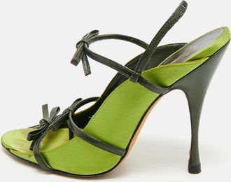 Manolo Blahnik Green Satin Slingback Sandals