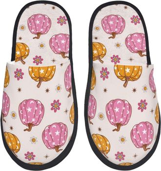 Generic Hotel Slippers Retro Fall 70S Groovy Pumpkin Cozy Plush Slippers Soft Anti-Slide Slipper For Indoor Men Ladies M