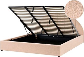 Beliani Cama Minimalista Con Almacenaje 180 X 200 Cm De Boucl&eacute; Moderna Con Cabecero Rosa Melocot&oacute;n Chadenet