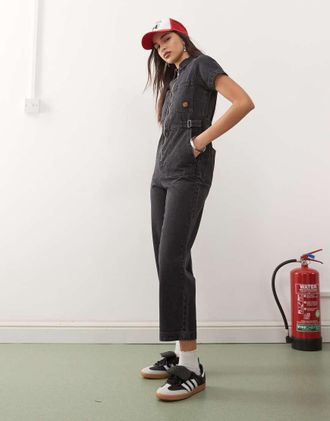 Santa Cruz Tuta jumpsuit in denim nera multitasche-Nero