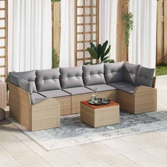 vidaXL Conjunto De Sof&aacute; De Jard&iacute;n 8 Pcs Beige Polirat&aacute;n Vidaxl