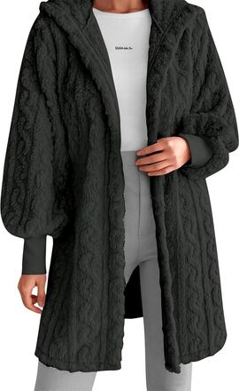 Generic Womens Fluffy Thick Cardigans with Hood Winter Warm Long Soft Chunky Cable Knit Cardigan Fleece Jacket Longline Outdoor Thermal Long Sleeve Fuzzy Over