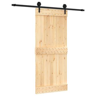 Berkfield Home Sliding Door with Hardware Set 90x210 cm Solid Wood Pine in Light Brown