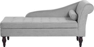 Beliani Beliani - Chaise Longue Tapizado En Terciopelo Gris Claro Con Coj&iacute;n Decorativo Y Espacio De Almacenaje Derecho Moderno Pessac