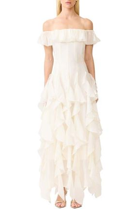 Elliatt Yvette Off the Shoulder Ruffle Gown in White at Nordstrom, Size Xx-Small