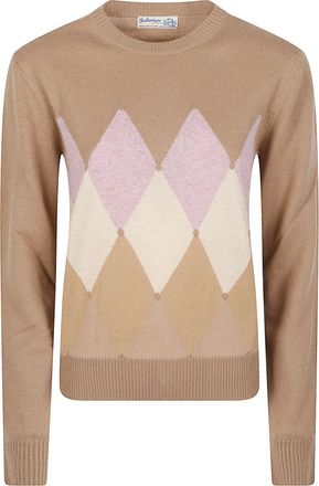 Ballantyne Round Neck Classic Diamon Argyle Cashmere Sweater