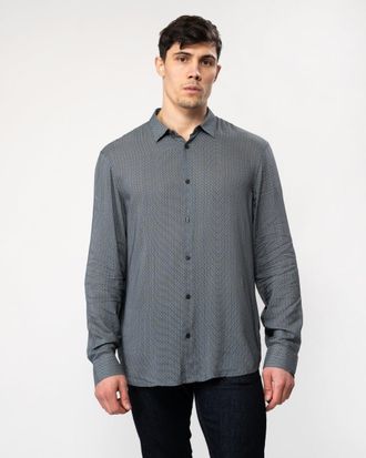 A|X Armani Exchange Mens Long Sleeve Pattern Print Shirt - Grey - Size Medium
