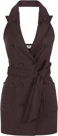Elisabetta Franchi Gabardine Halter Double-Breasted Jurk - Dames - Feestkleedjes - Bruin - S - Kleedjes