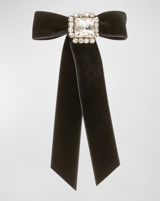 Jennifer Behr Zelina Embellished Velvet Bow Barrette