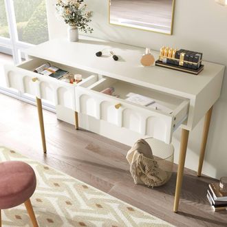 Matteo Dressing Table With 2 Drawers, Chest Of Drawers in Cream | Size: 100 cm x 80 cm