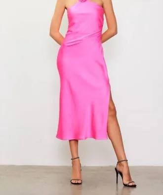 Skies Are Blue Clothing Vanessa Diamante Strap Satin Slip Dress In Neon Pink