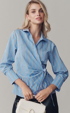 Maeve Long-Sleeve Tie-Waist Wrap Blouse