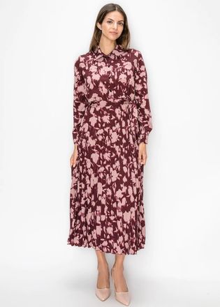 YAL New York Pleated Skirt Floral Shirt Dress