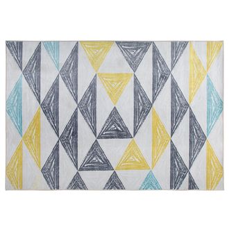 Beliani Beliani - Alfombra Con Patr&oacute;n Geom&eacute;trico Gris Y Amarillo 160 X 230 Cm De Pelo Corto Kalen