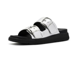 FitFlop Gen FF Buckle Tumbled Leather Two Bar Slides Womens Wedge Shoes Silver : 11 M (B)