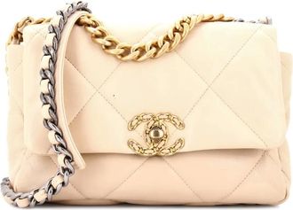 Chanel 19 Flap Bag Quilted Leather Medium crossbody bag - Beige