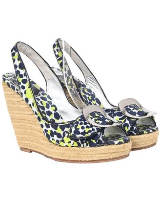 Roger Vivier Womens Coated/Waterproof Canvas Slingback Summer Wedge (Authentic Pre-Loved)