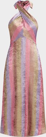 Mestiza New York Copacabana Metallic Striped Halter Midi Dress