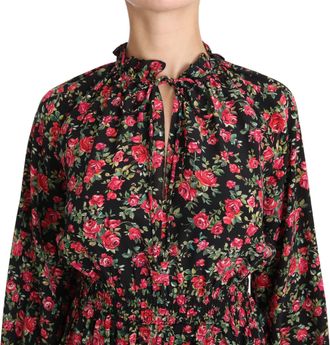 Dolce & Gabbana Womens Black Rose Print Floral Shirt Top Blouse Silk