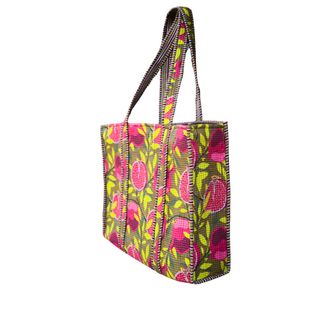 Generic Pomegranate Print Quilted Tote Bag - Indian Cotton Shoulder Bag, Beach Tote, Travel & Everyday Lightweight Carry Bag for Women