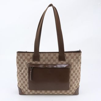 Gucci Brown Leather Canvas Handbag Shoulder Bag Tote Bag (Pre-Owned)