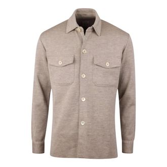 Stenstr&ouml;ms Casual Shirts, male, Beige, Size: 2XL Milano Overshirt Knitted Merino Wool