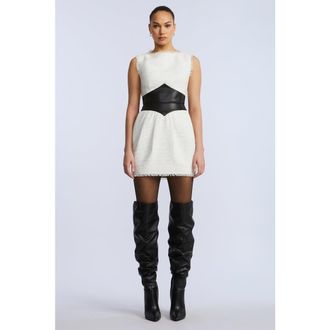 BCBGeneration Leather Tweed Dress in Black/white at Nordstrom, Size 10