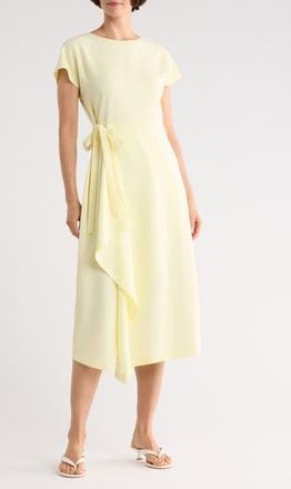 Lafayette 148 New York Short Sleeve Side Tie Faux Wrap Dress in Yellow Chalk at Nordstrom Rack, Size Small