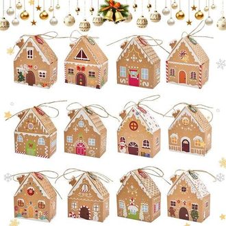 No Brand 24 Cajas De Regalo Para Navidad, Fiesta Navide&ntilde;a, Papel Kraft, Cajas De Dulces, Caja De Regalo Peque&ntilde;a Con Cordel De C&aacute;&ntilde;amo, Para Regalos De Fiesta, D