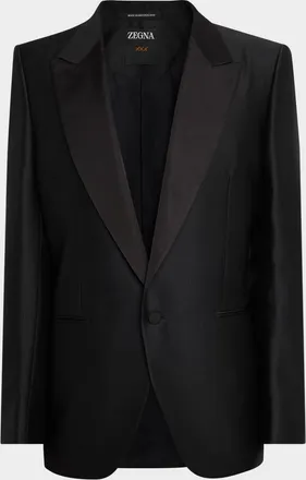 Ermenegildo Zegna Mens Micro-Jacquard Peak Lapel Dinner Jacket