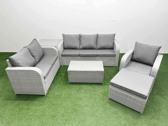 Fimous Patio PE Wicker 7 Seater Outdoor Rattan Furniture Sofa Sets w/ Rectangular Coffee Table Reclining Chair Loveseat Sofa 3 Seater Sofa Big