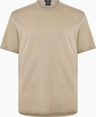 HUGO BOSS Mens Tiburt Crew Neck Short Sleeve T-Shirt - Cream - Size: 46